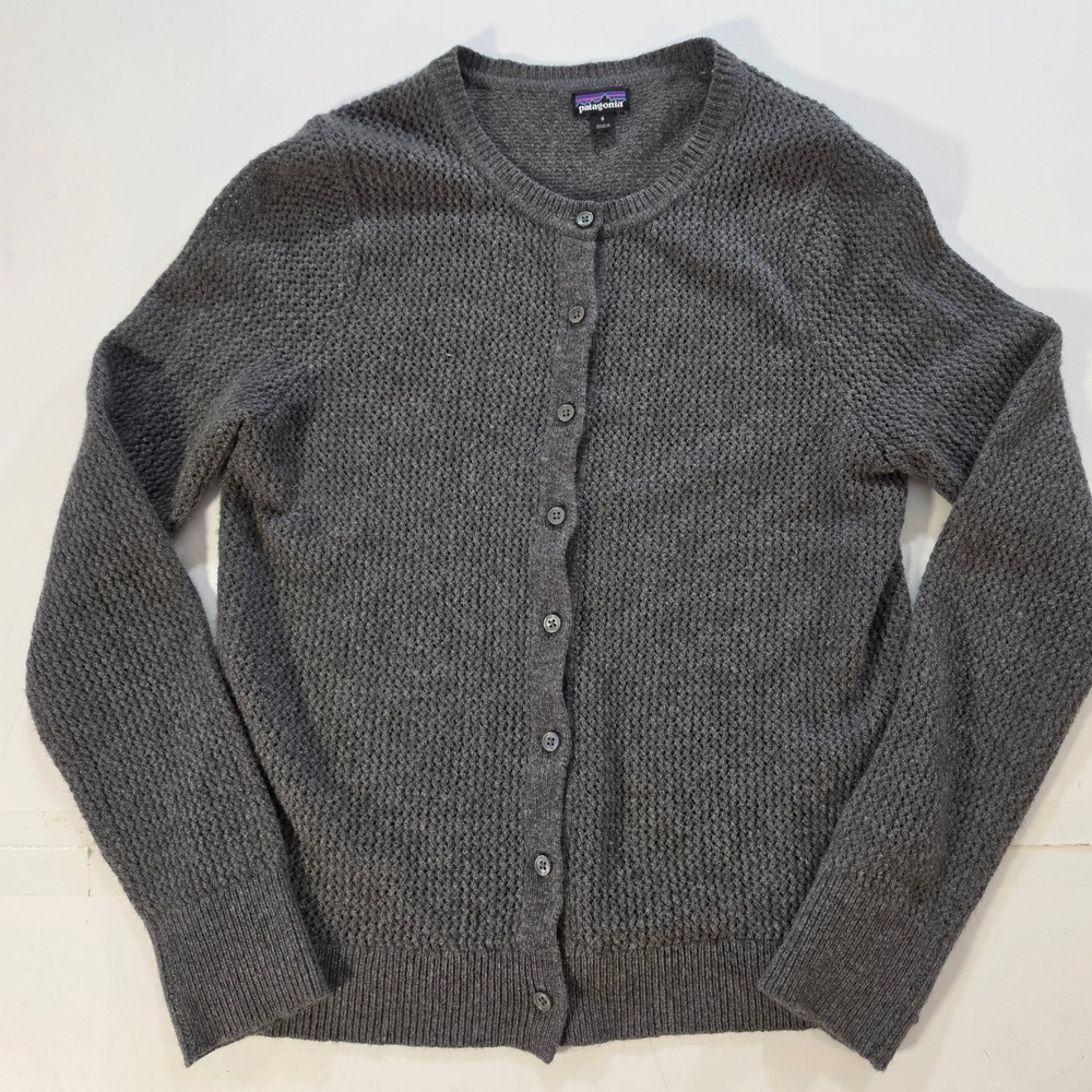 Patagonia Womens Gray Waffle Knit Button Front Cardigan Sweater Size S Charcoal